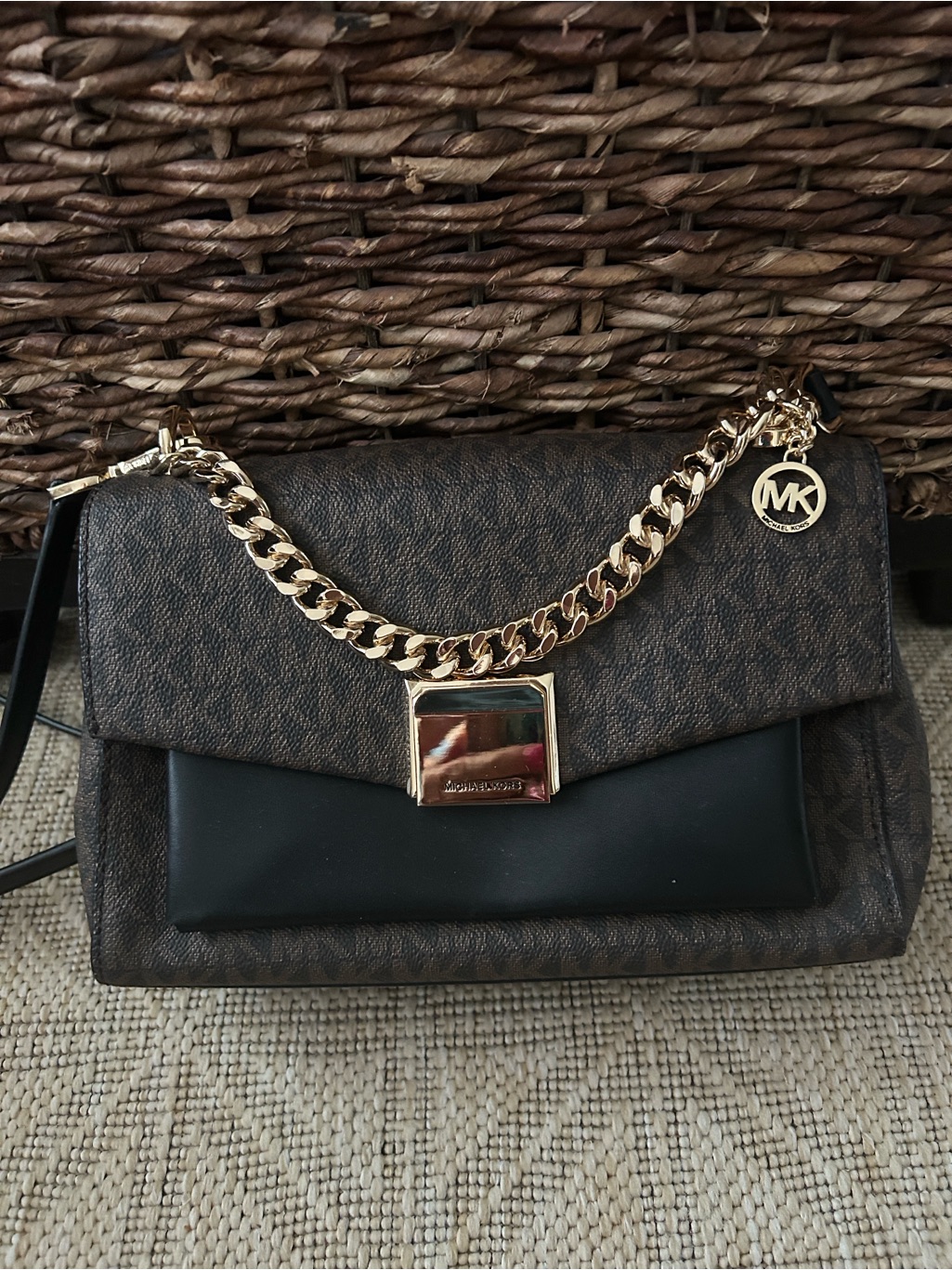 Michael Kors Brown Logo Tote With Gold Accent Clasp